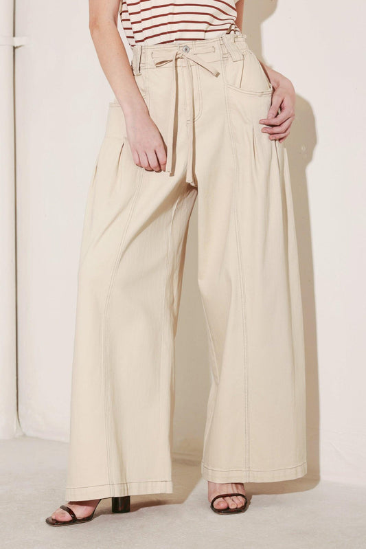 Daylight Groove Woven Pants in light beige, view 1 — Soul Flow Apparel