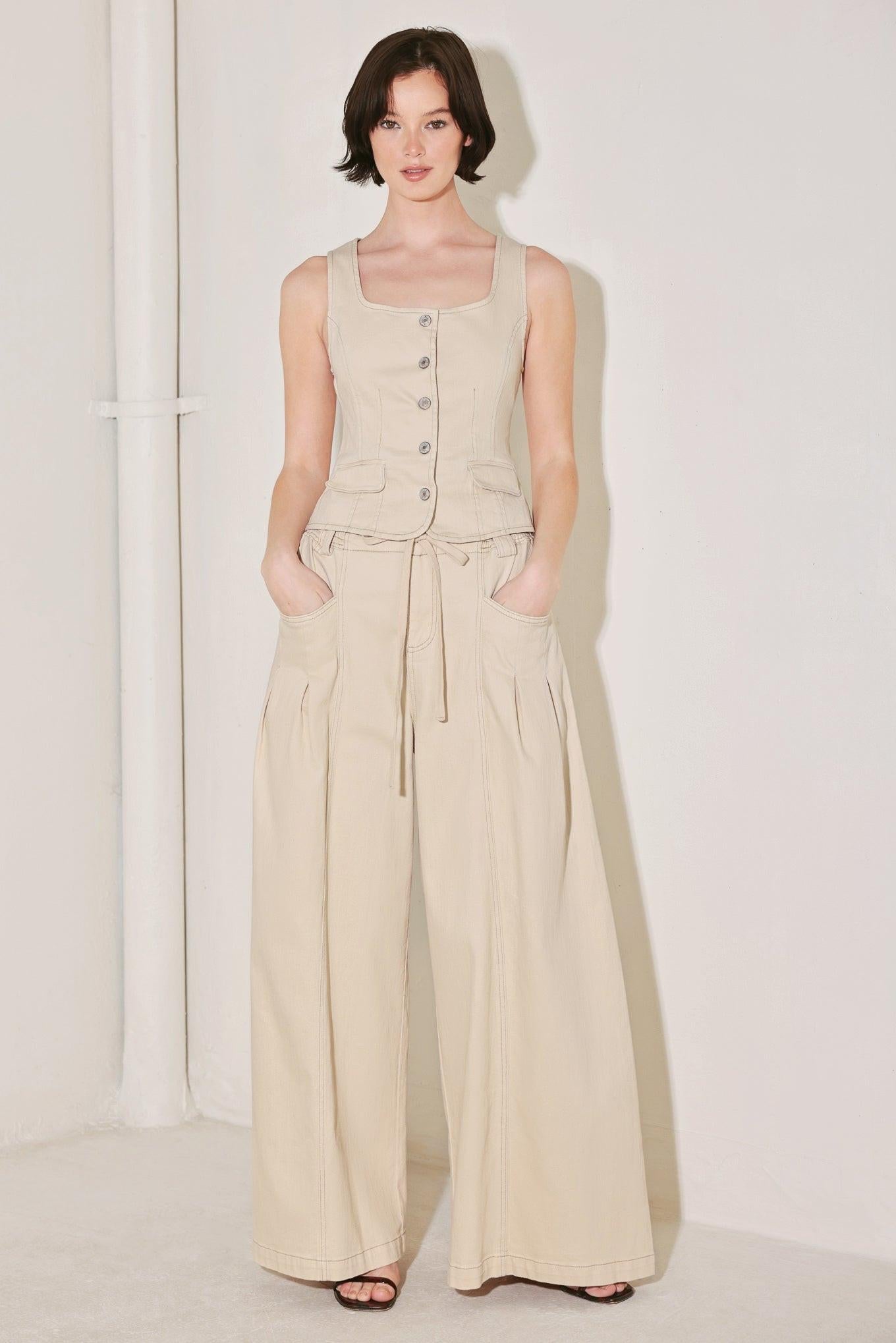 Daylight Groove Woven Pants in light beige, view 4 — Soul Flow Apparel
