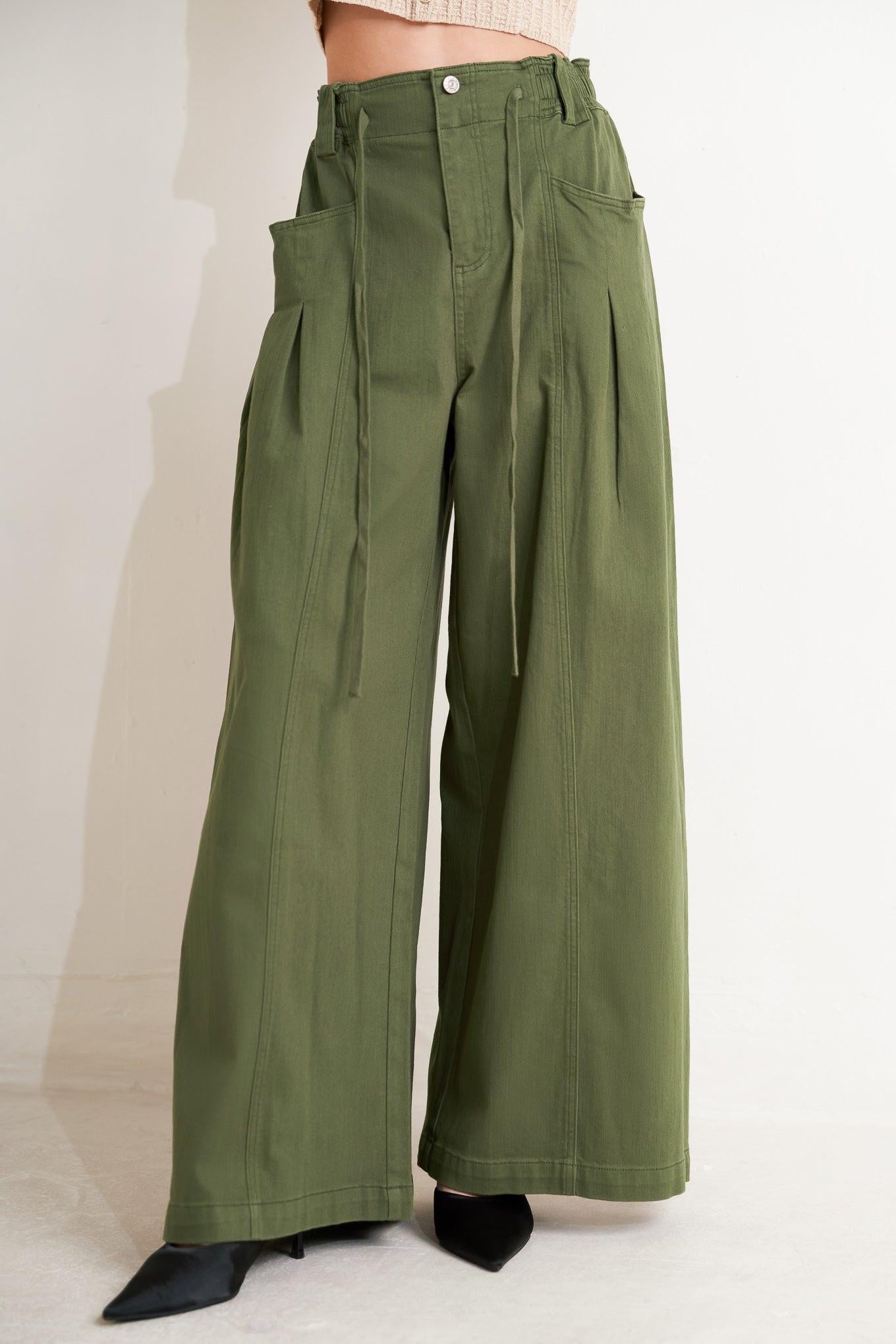 Daylight Groove Woven Pants in olive, view 1 — Soul Flow Apparel