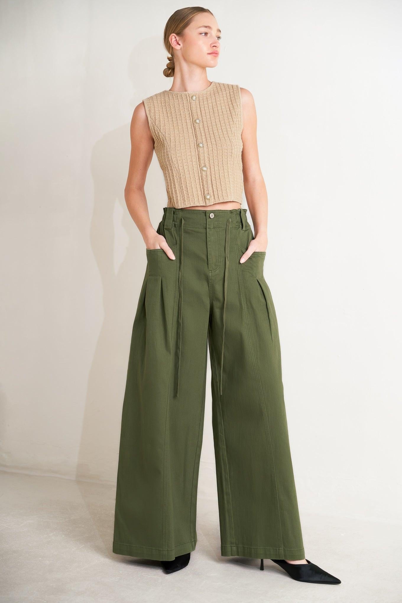 Daylight Groove Woven Pants in olive, view 3 — Soul Flow Apparel