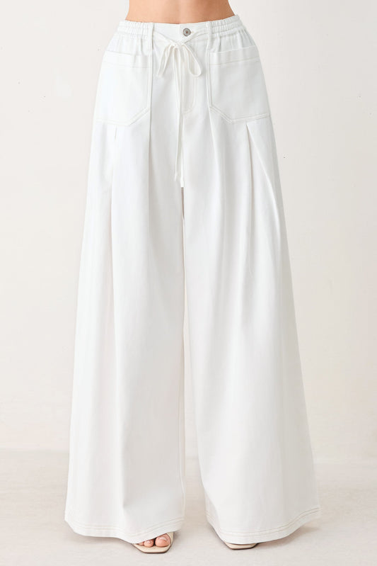 Hamptons Escape Woven Pants in off-white, view 1 — Soul Flow Apparel