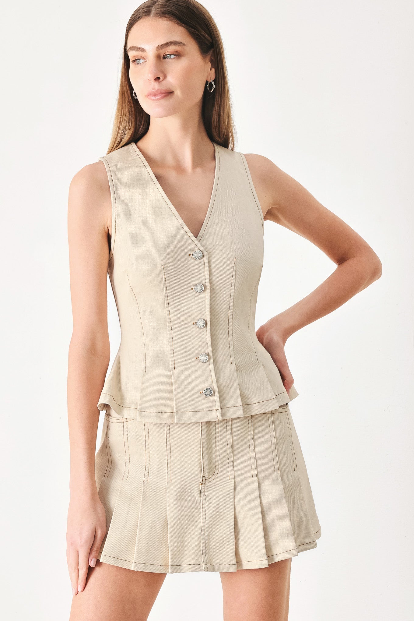 Soft Power Woven Skort in taupe, view 3 — Soul Flow Apparel