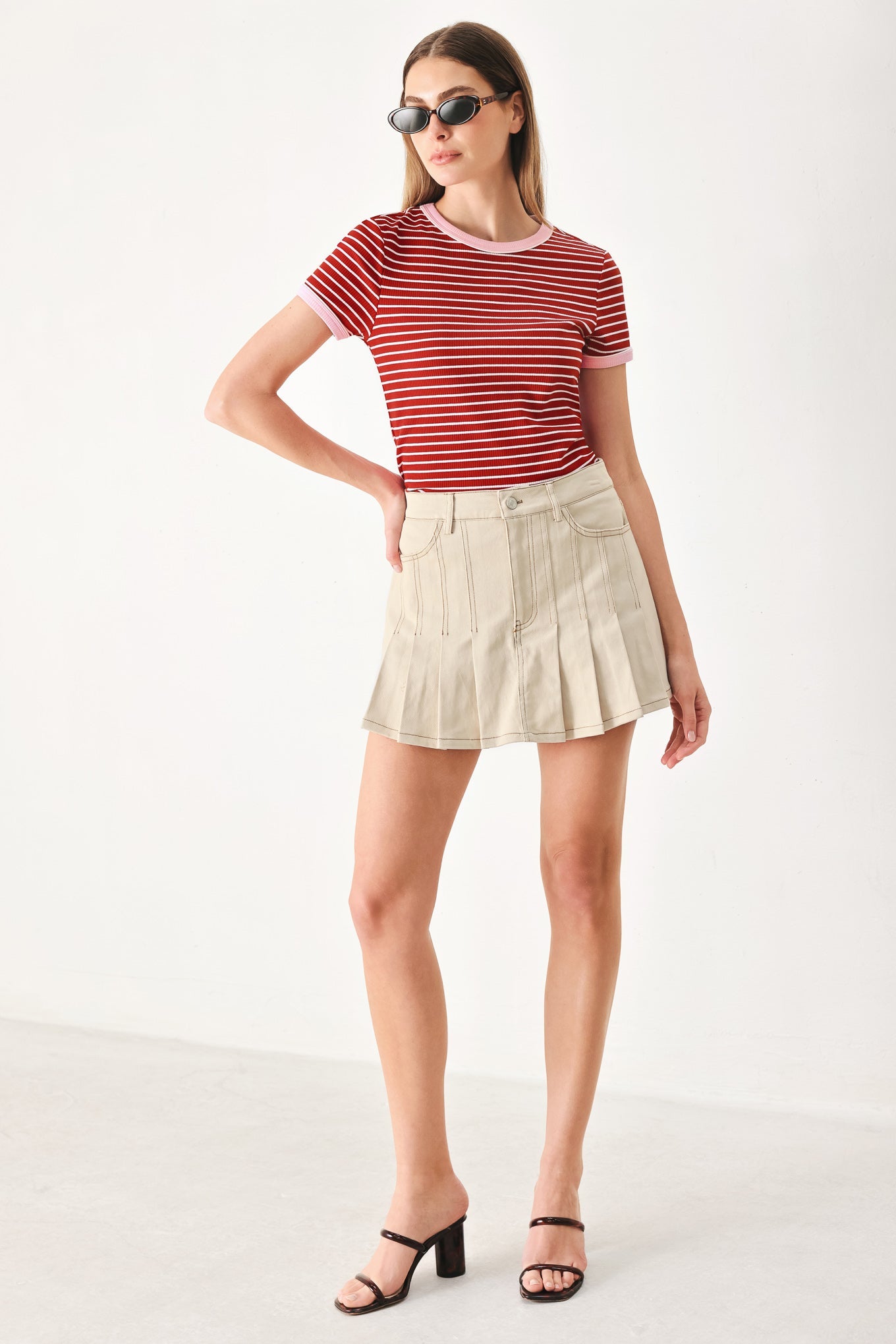 Soft Power Woven Skort in taupe, view 7 — Soul Flow Apparel