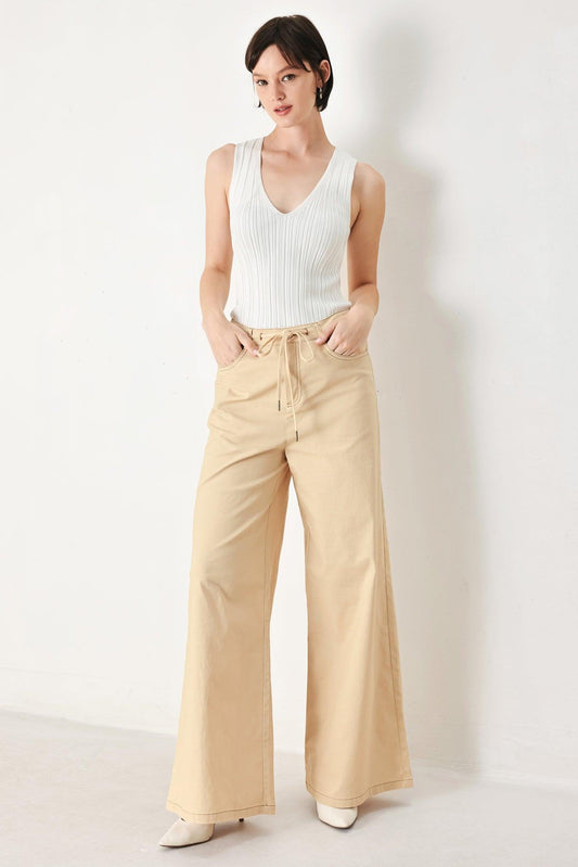 Modern Sand Woven Pants in khaki, view 1 — Soul Flow Apparel