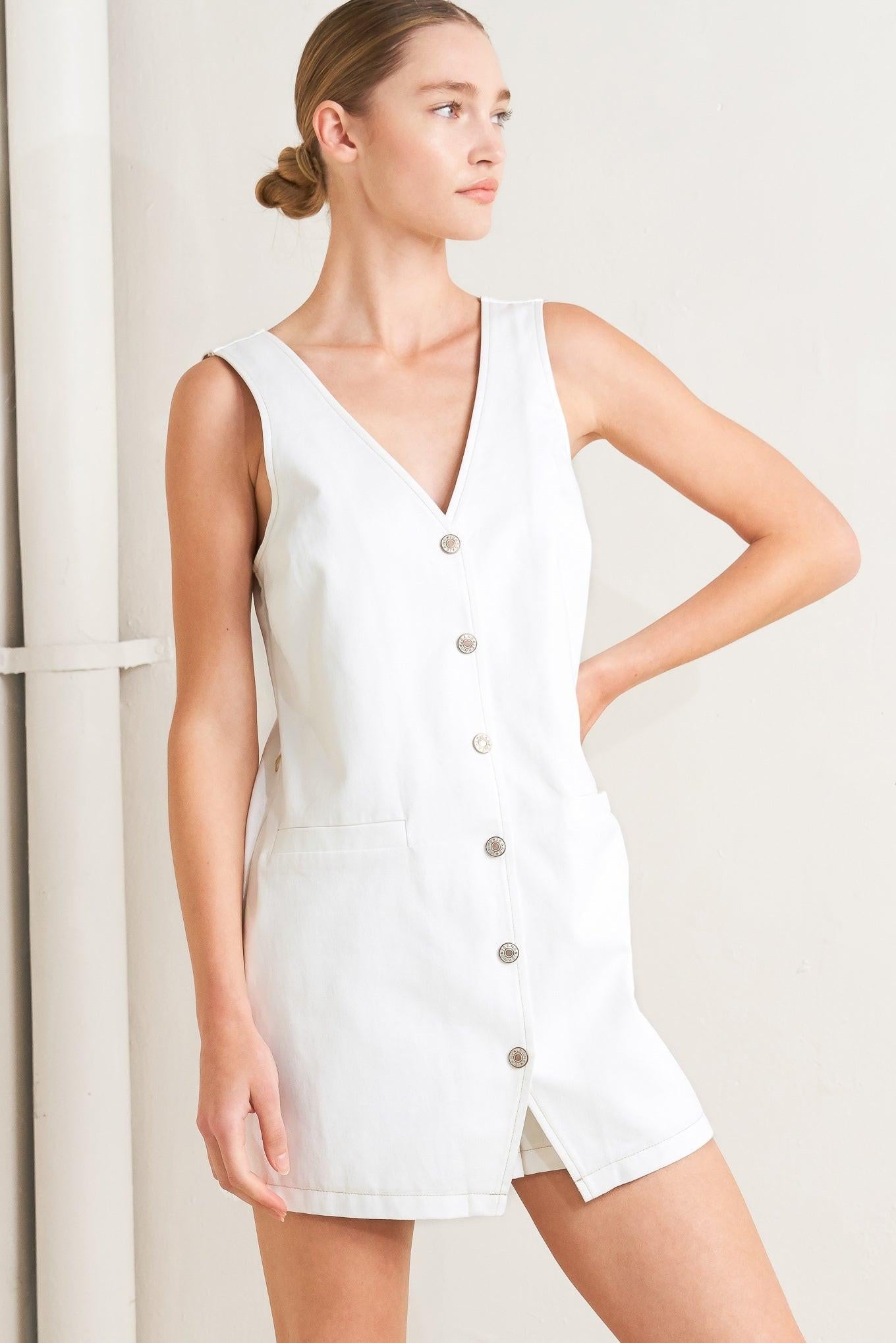 Effortless Attraction Woven Romper in white, view 2 — Soul Flow Apparel