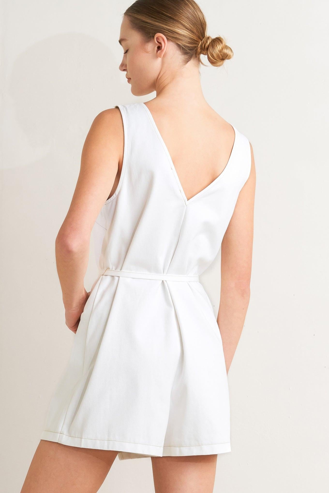 Effortless Attraction Woven Romper in white, view 3 — Soul Flow Apparel