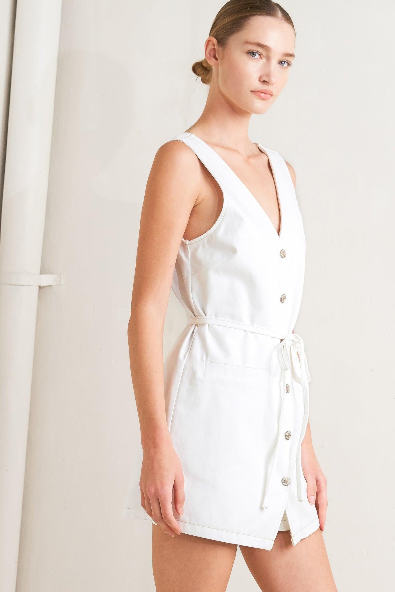 Effortless Attraction Woven Romper in white, view 4 — Soul Flow Apparel