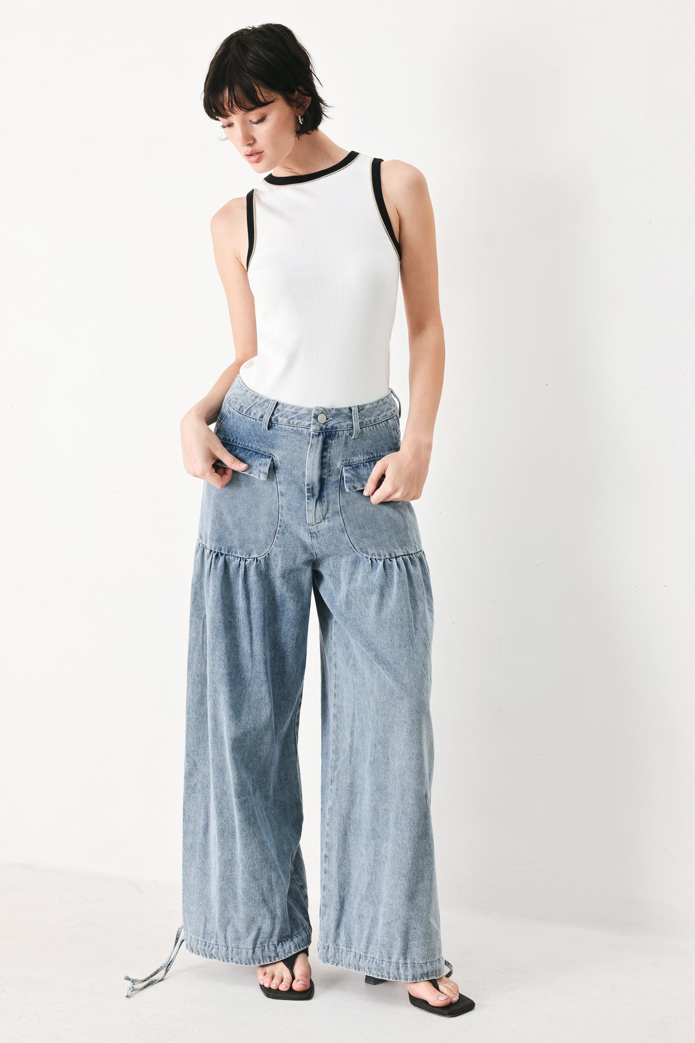Easy Edge Denim Pants in light denim, view 1 — Soul Flow Apparel