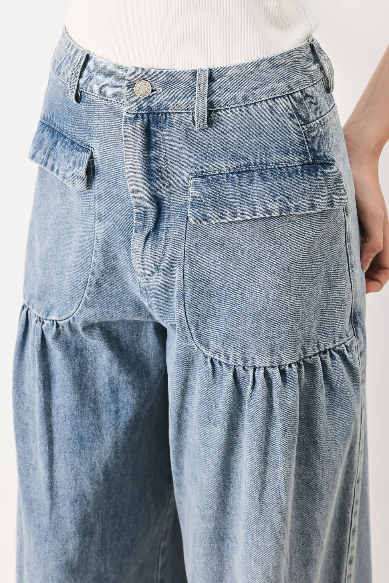 Easy Edge Denim Pants in light denim, view 3 — Soul Flow Apparel