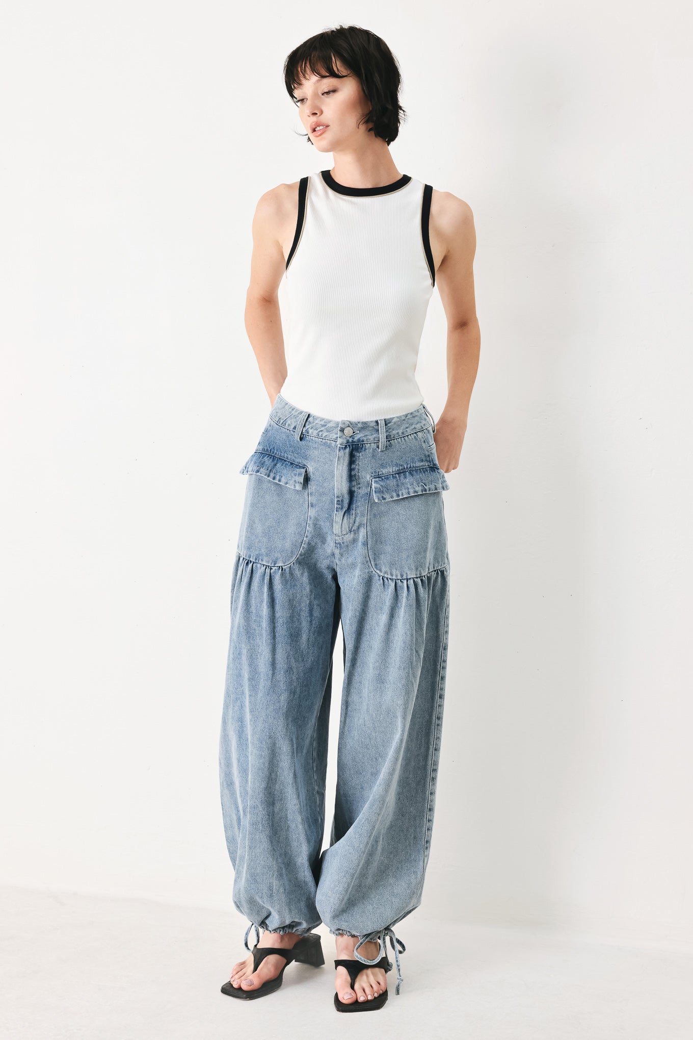 Easy Edge Denim Pants in light denim, view 4 — Soul Flow Apparel