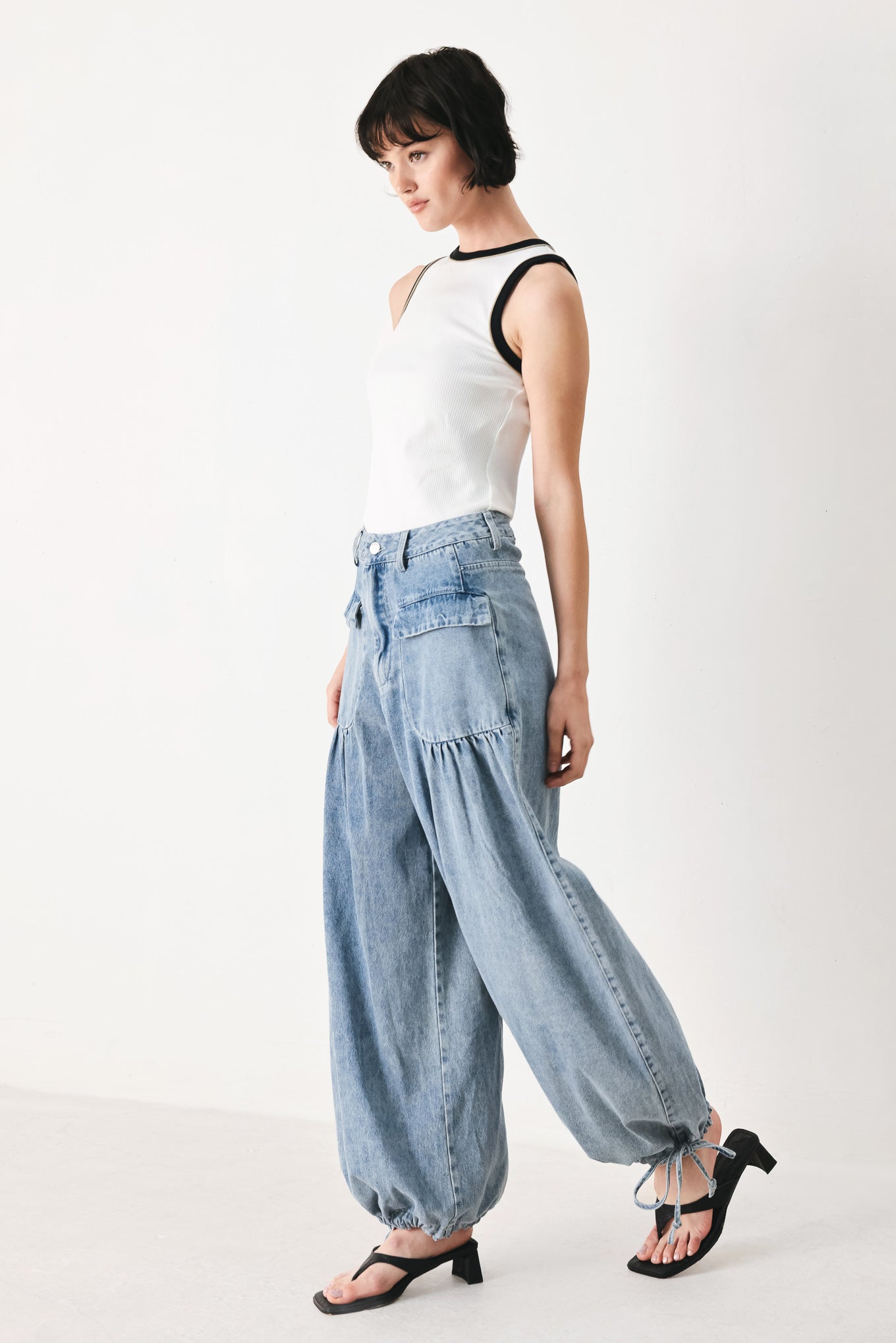 Easy Edge Denim Pants in light denim, view 5 — Soul Flow Apparel