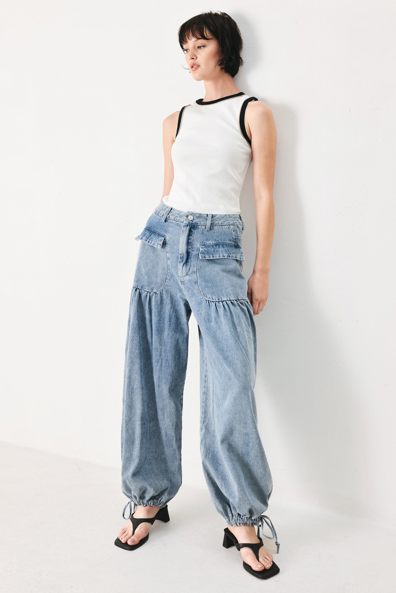 Easy Edge Denim Pants in light denim, view 6 — Soul Flow Apparel