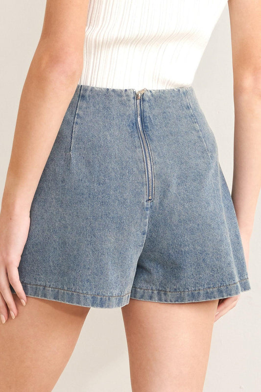 Santa Monica Denim Skort in light indigo, view 5 — Soul Flow Apparel