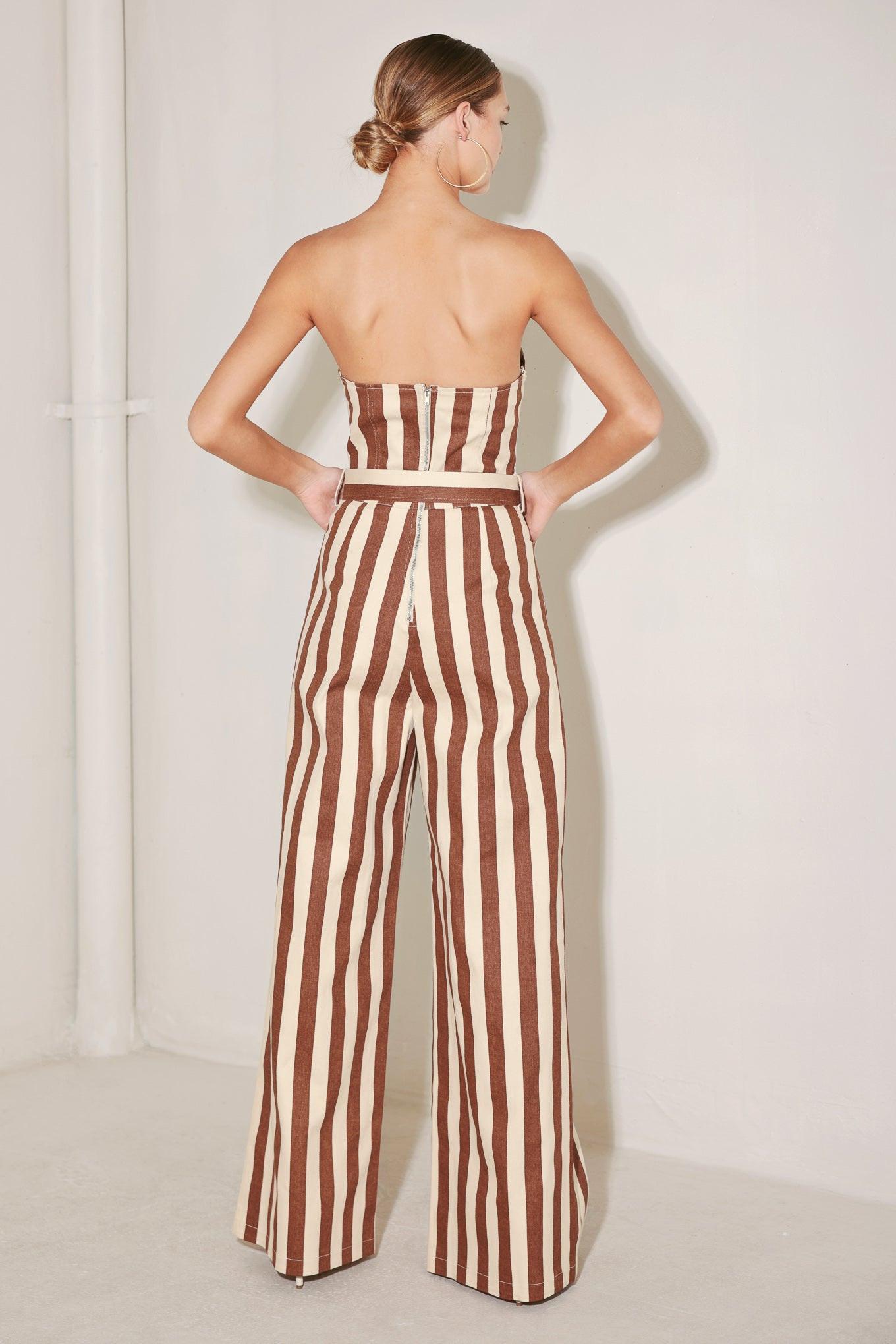 Golden Stripe Era Woven Jumpsuit in brick multi, view 6 — Soul Flow Apparel