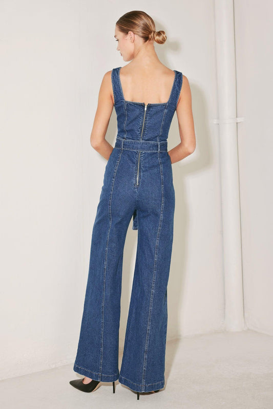 Westside Glam Denim Jumpsuit in blue, view 8 — Soul Flow Apparel