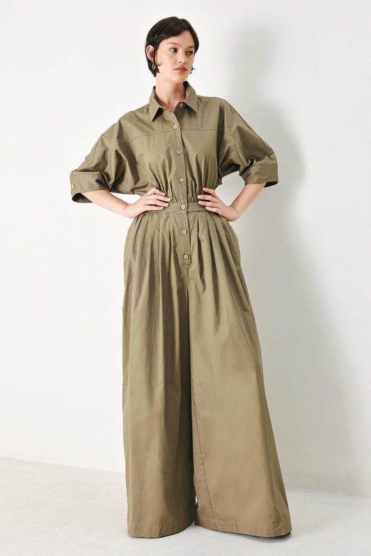 Olive Daydream Woven Jumpsuit, view 1 — Soul Flow Apparel