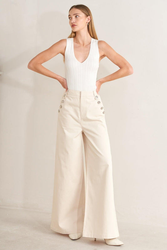 Runway Tailored Woven Pants in ecru, view 6 — Soul Flow Apparel