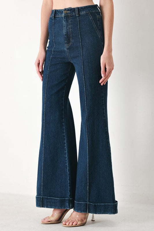 Skyline Flare Denim Pants in indigo denim, view 5 — Soul Flow Apparel
