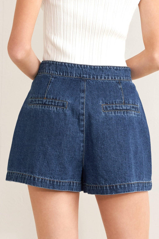Forever Stylish Denim Shorts in indigo denim, view 7 — Soul Flow Apparel