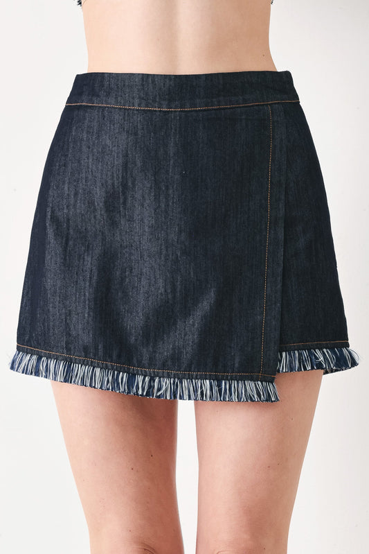 Power Soft Woven Skort in dark denim, view 1 — Soul Flow Apparel