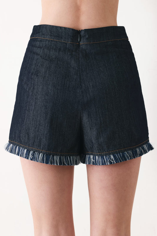 Power Soft Woven Skort in dark denim, view 3 — Soul Flow Apparel