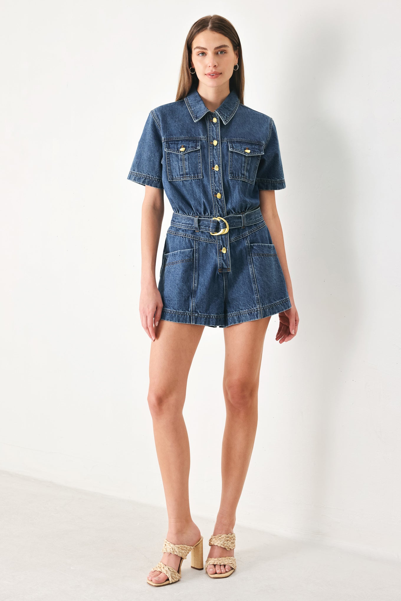 Play Mode Denim Romper, view 1 — Soul Flow Apparel