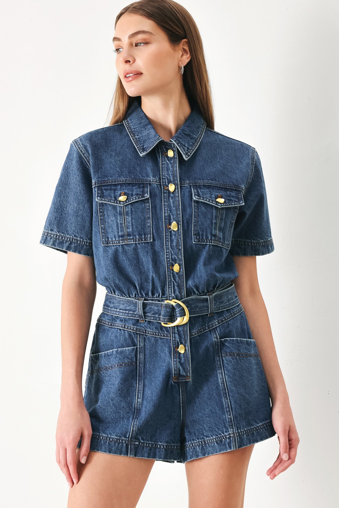 Play Mode Denim Romper, view 2 — Soul Flow Apparel