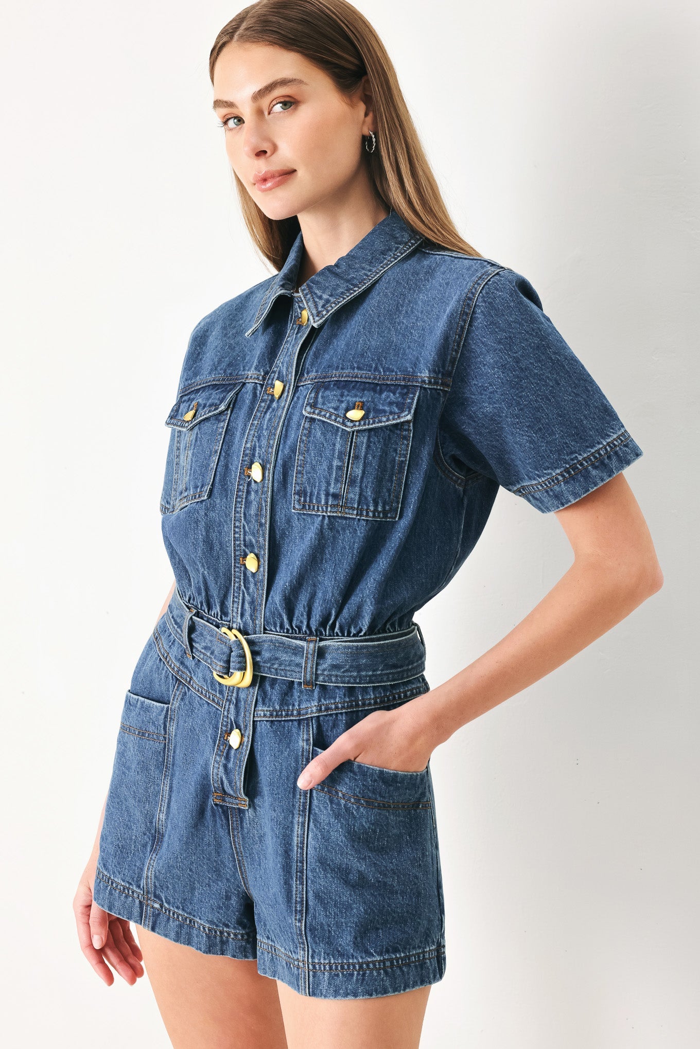 Play Mode Denim Romper, view 3 — Soul Flow Apparel