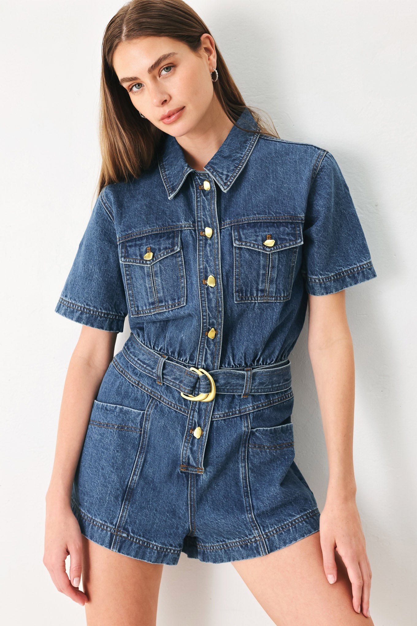 Play Mode Denim Romper, view 4 — Soul Flow Apparel