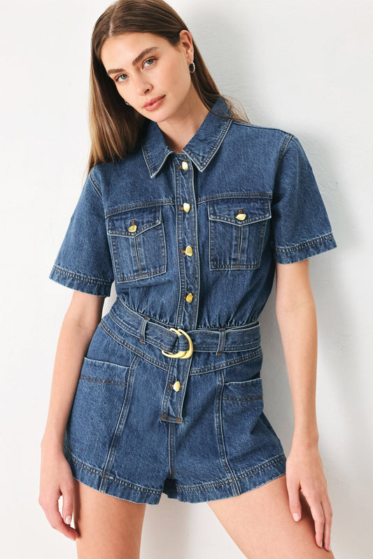 Play Mode Denim Romper, view 4 — Soul Flow Apparel