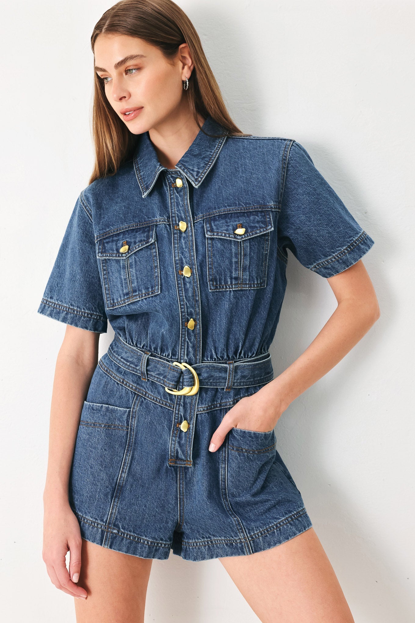 Play Mode Denim Romper, view 5 — Soul Flow Apparel