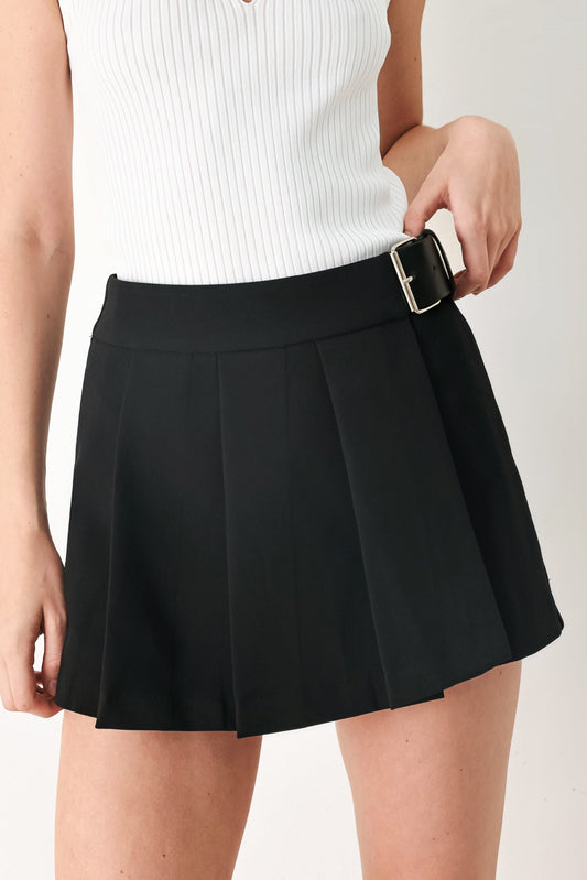 Noir Flirt Denim Skort in black, view 3 — Soul Flow Apparel