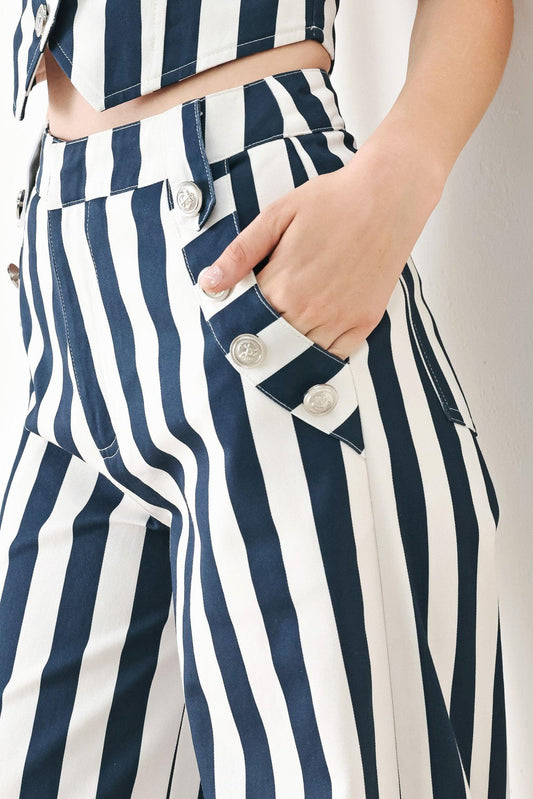 Navy Blossom Woven Pants in navy ivory, view 3 — Soul Flow Apparel