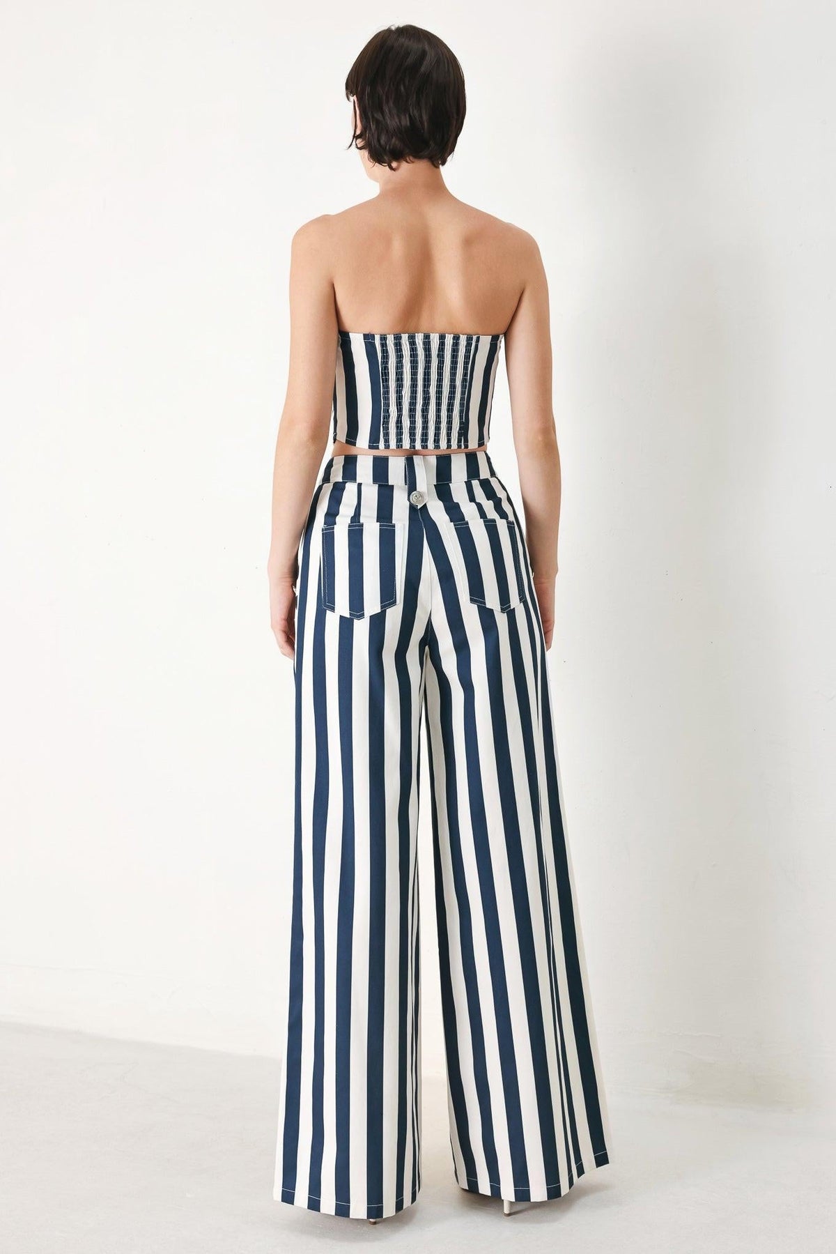 Navy Blossom Woven Pants in navy ivory, view 5 — Soul Flow Apparel