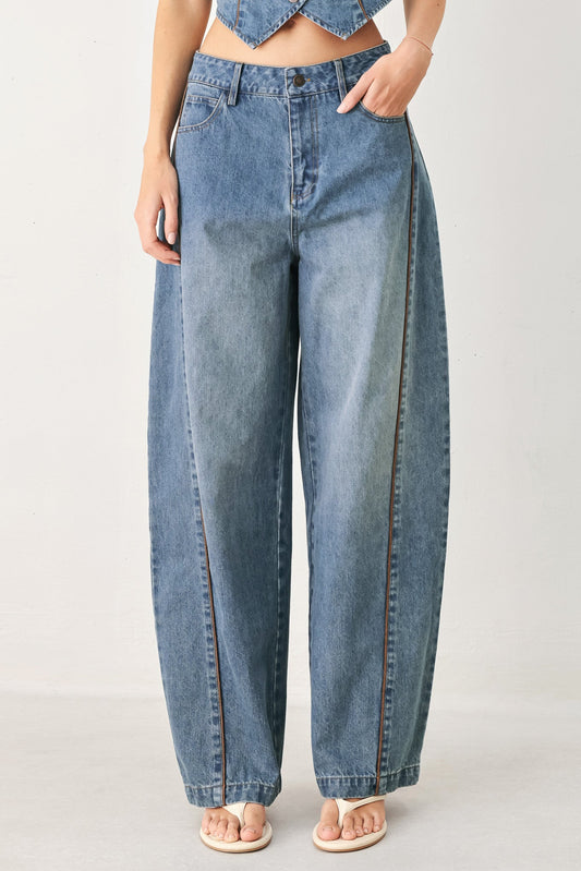 Western Muse Denim Ballon Pants, view 1 — Soul Flow Apparel