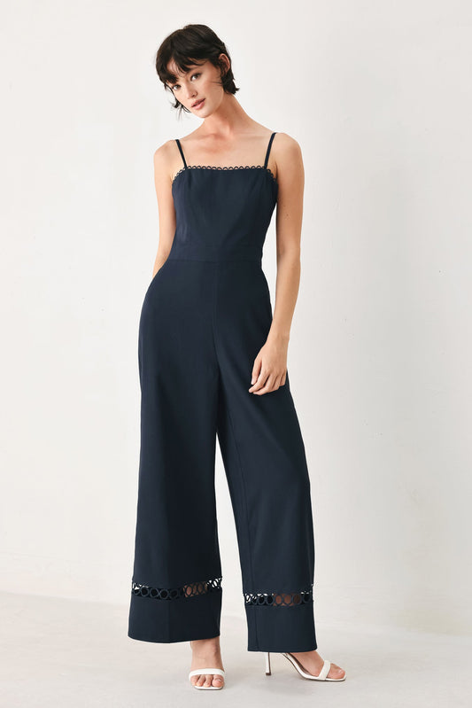 After Hours Woven Jumpsuit in navy, view 1 — Soul Flow Apparel