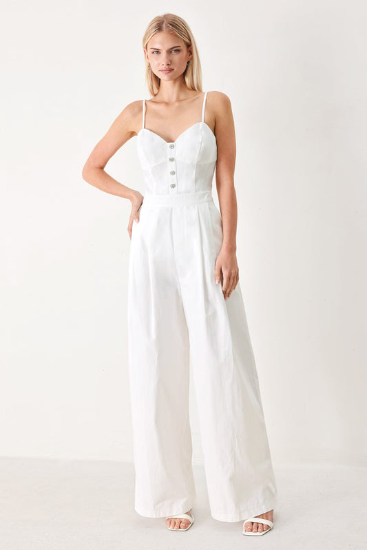 True Love Look Woven Jumpsuit in white, view 1 — Soul Flow Apparel