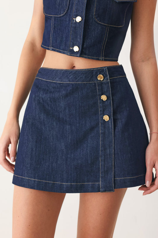Iconic Indigo Denim Skort, view 1 — Soul Flow Apparel