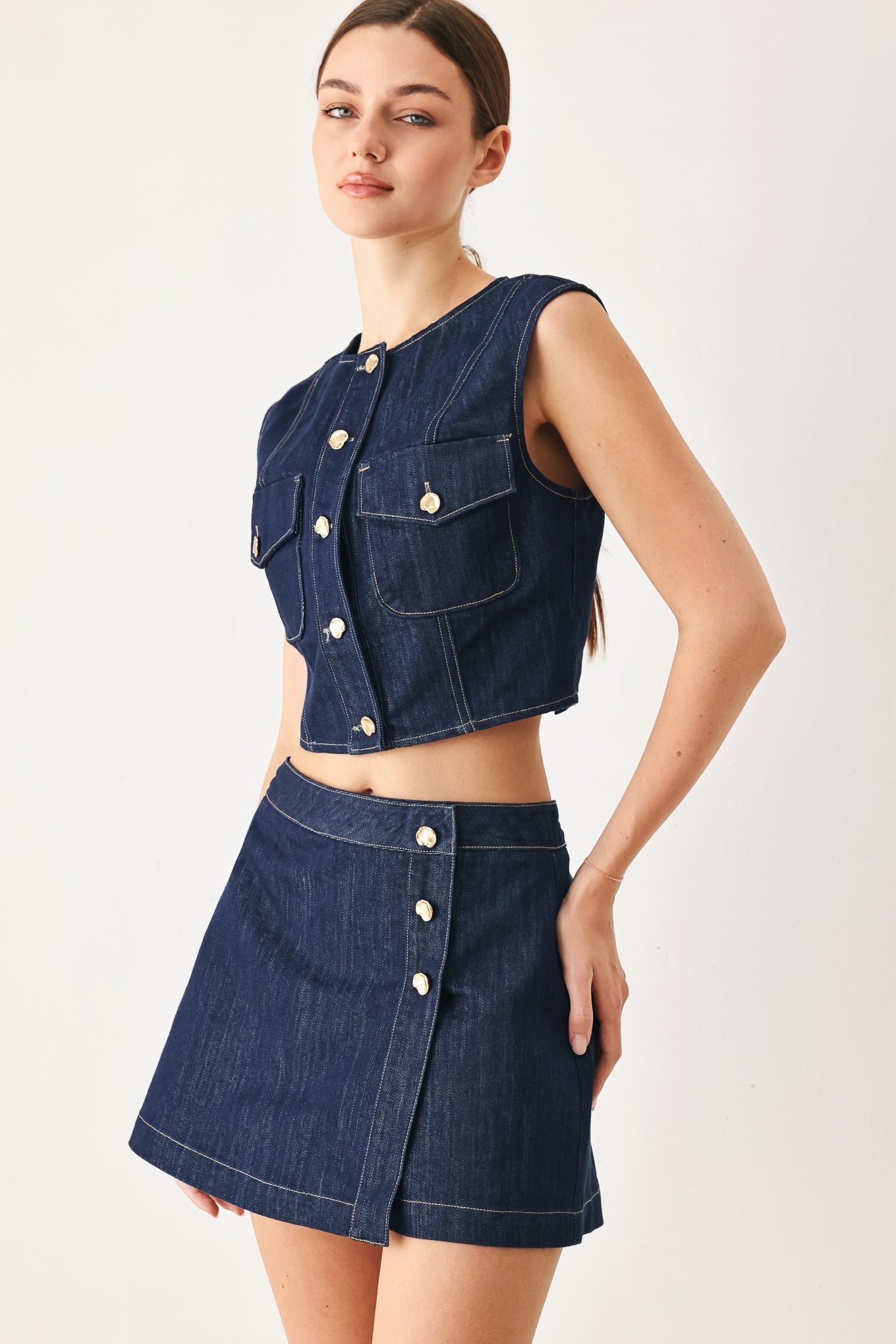 Iconic Indigo Denim Skort, view 2 — Soul Flow Apparel