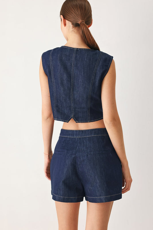 Iconic Indigo Denim Skort, view 3 — Soul Flow Apparel