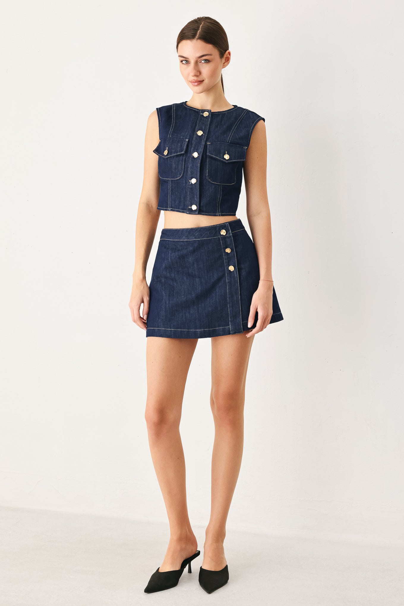 Iconic Indigo Denim Skort, view 5 — Soul Flow Apparel