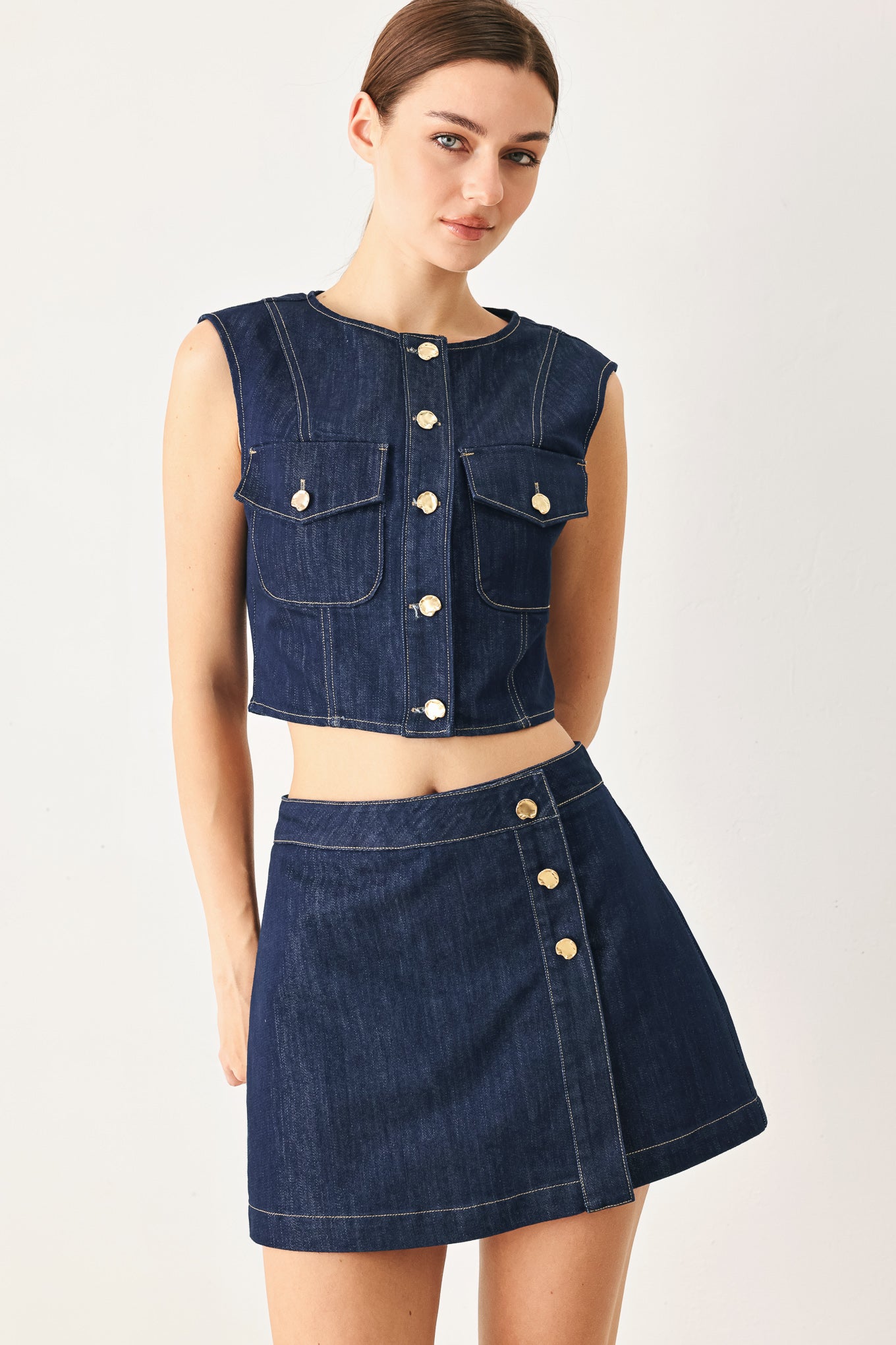 Iconic Indigo Denim Skort, view 6 — Soul Flow Apparel