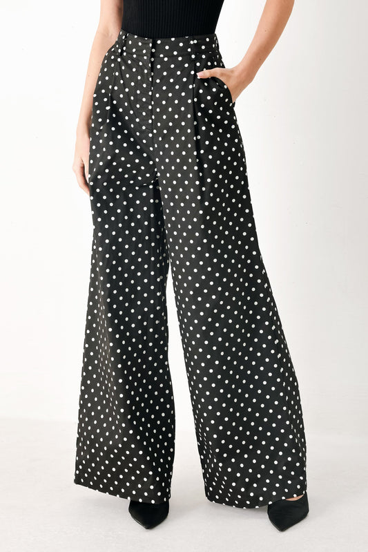 Forever Chic Polka Woven Pants in black, view 1 — Soul Flow Apparel