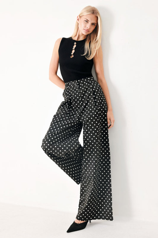 Forever Chic Polka Woven Pants in black, view 2 — Soul Flow Apparel