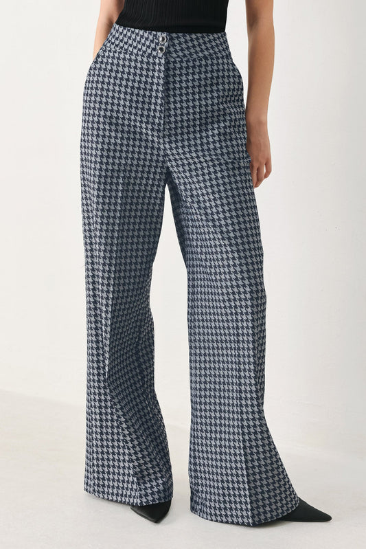 Noir Society Woven Wide Leg Pants in dark denim, view 1 — Soul Flow Apparel