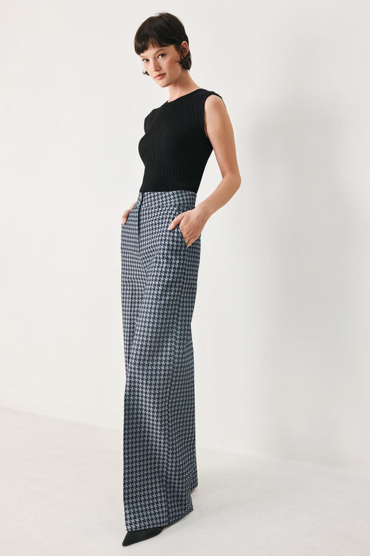 Noir Society Woven Wide Leg Pants in dark denim, view 4 — Soul Flow Apparel