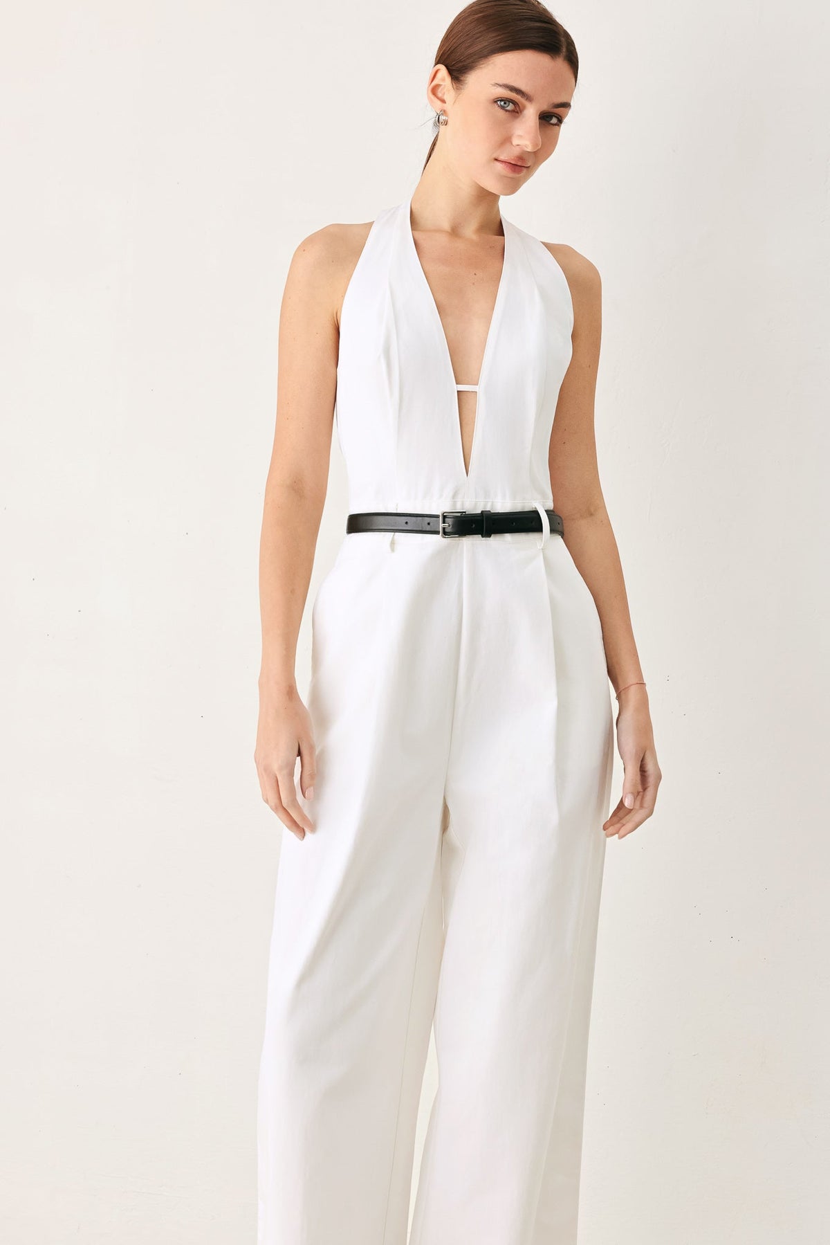Pretty Moment Halter Woven Jumpsuit in white, view 2 — Soul Flow Apparel