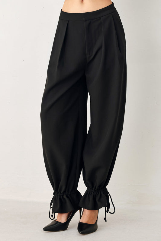 Noir Drawstring Woven Pants in black, view 1 — Soul Flow Apparel