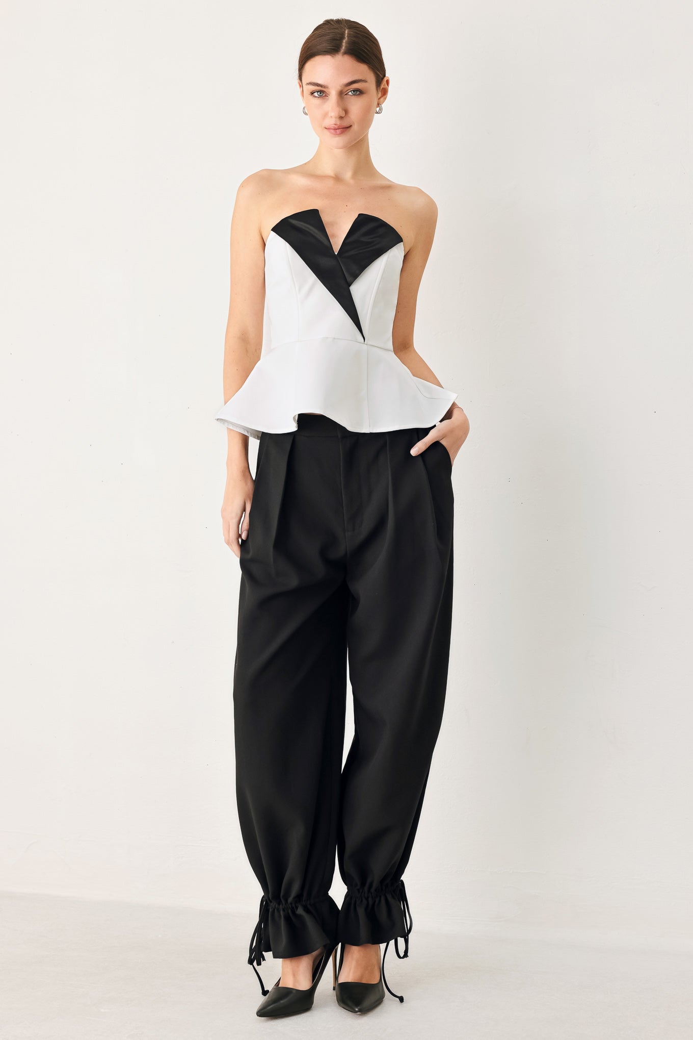 Noir Drawstring Woven Pants in black, view 7 — Soul Flow Apparel