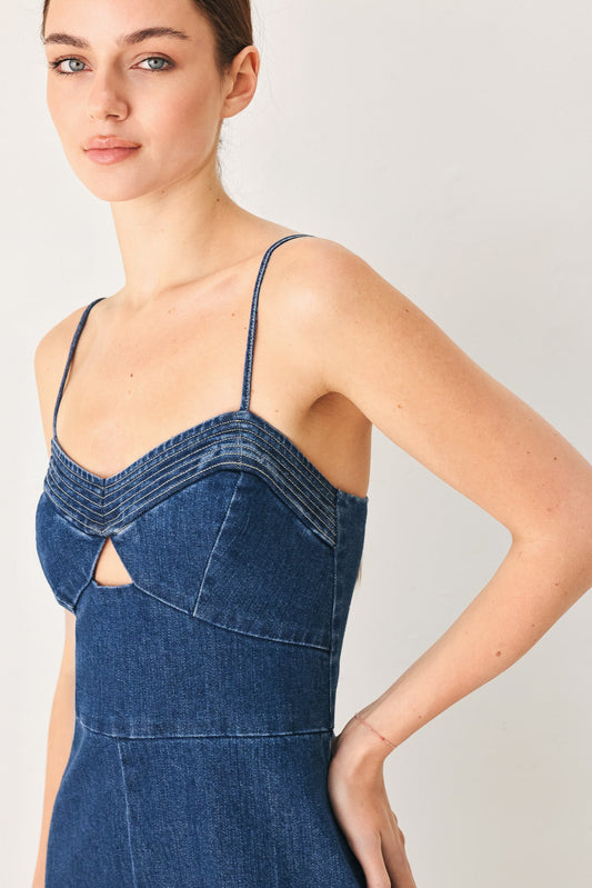 Sweet Charm Denim Jumpsuit in medium denim, view 5 — Soul Flow Apparel